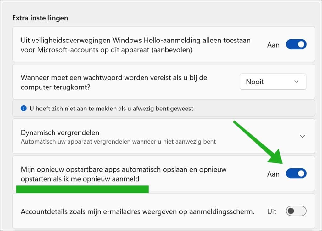 Mijn opnieuw opstartbare apps automatisch opslaan en opnieuw opstarten als ik me opnieuw aanmeld - inschakelen