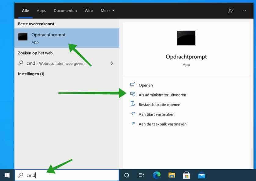 Opdrachtprompt uitvoeren als Administrator
