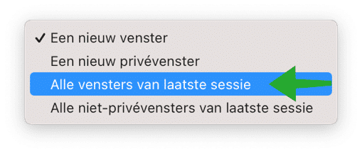 Safari openen met alle vensters van laatste sessie