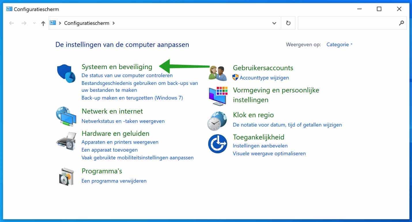 Systeem en beveiliging instellingen windows