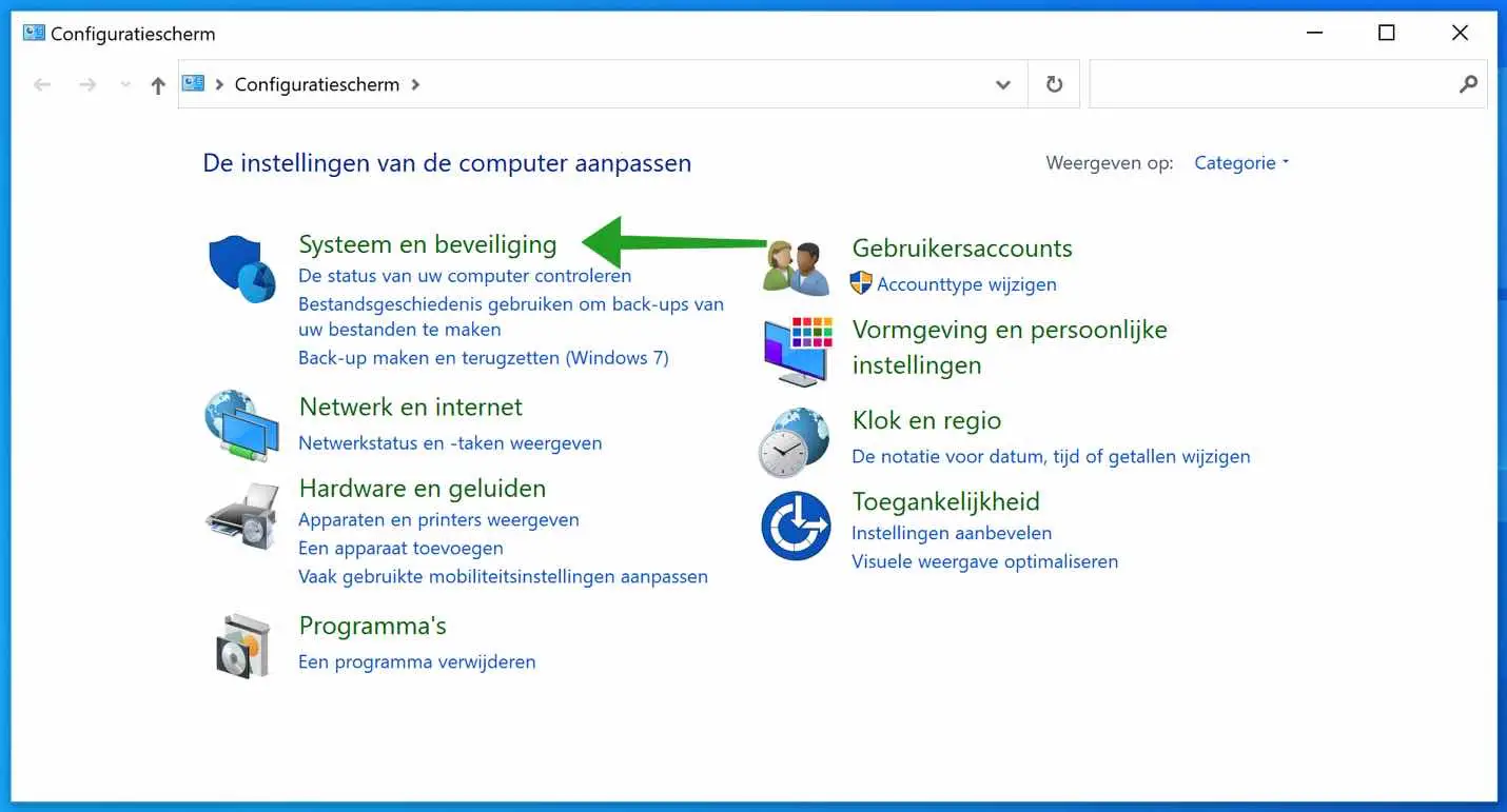 Systeem en beveiliging instellingen windows
