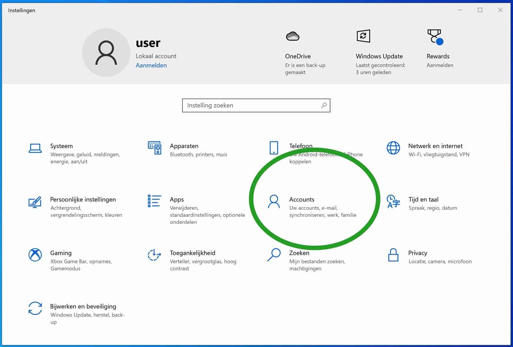 Windows accounts instellingen