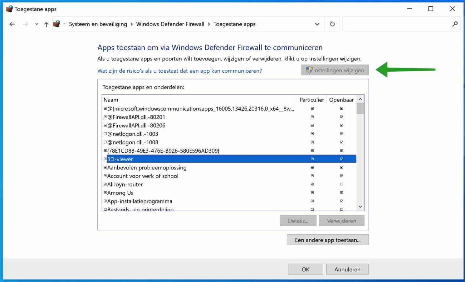 Apps blokkeren, wijzigen of toestaan in de Windows Firewall