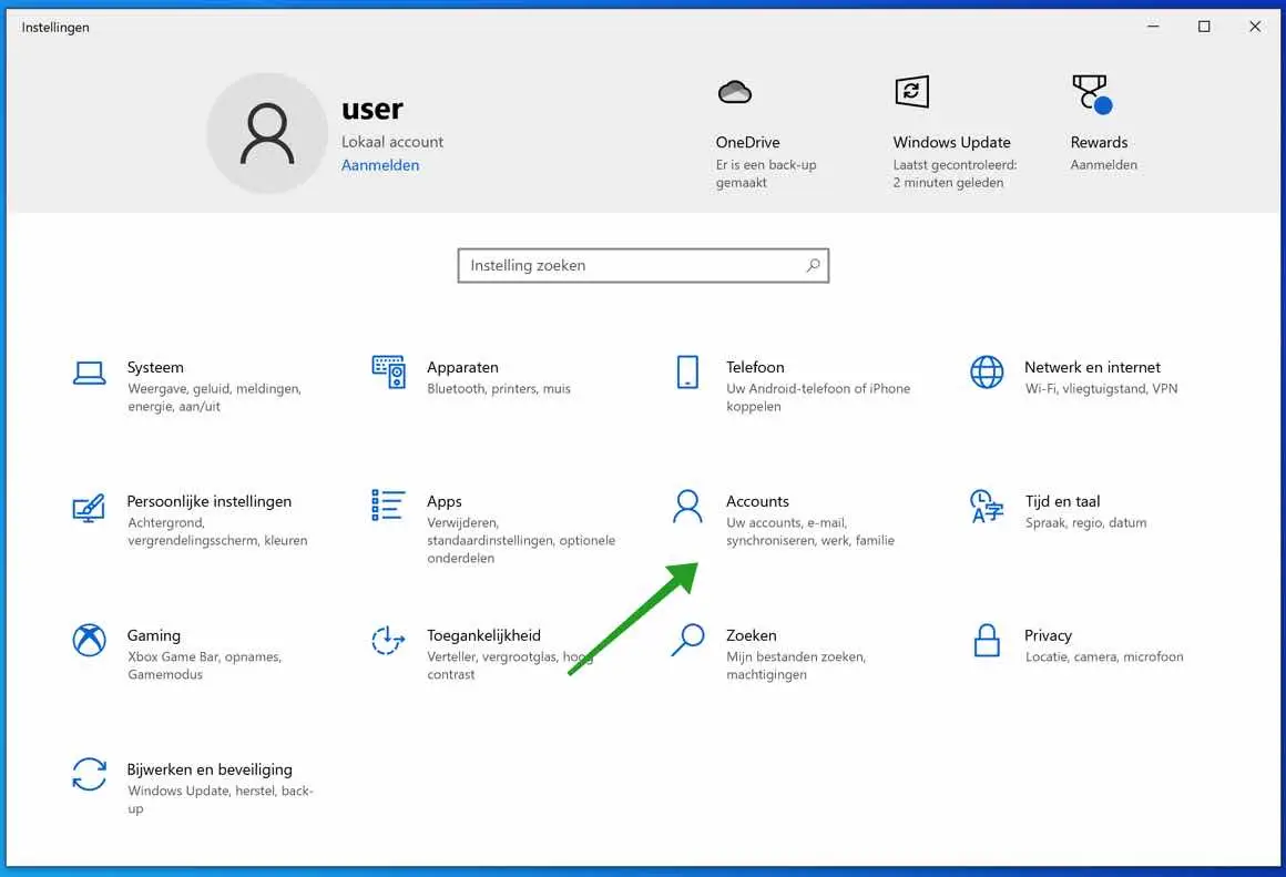 Windows instellingen accounts