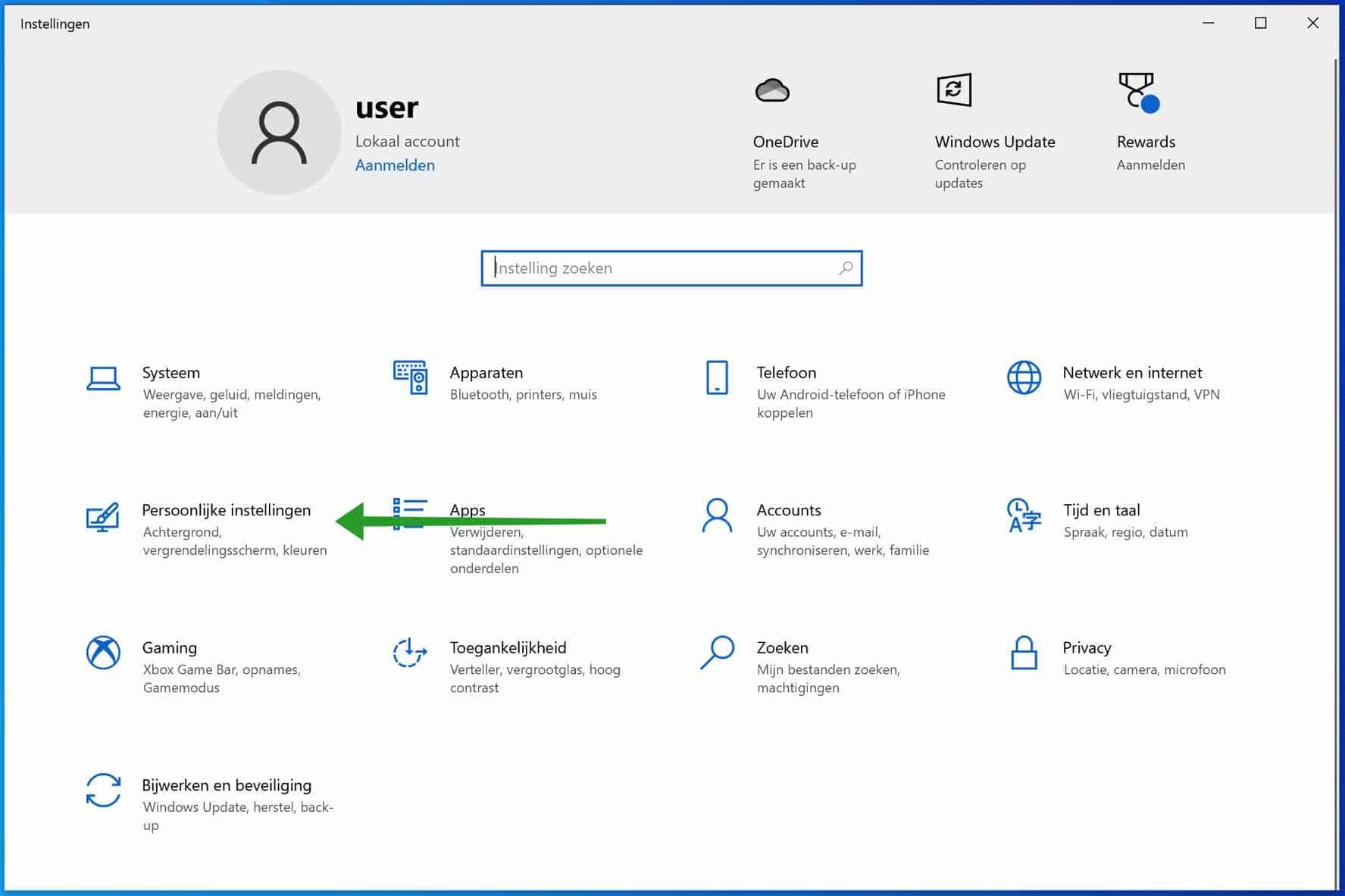 Windows personal settings