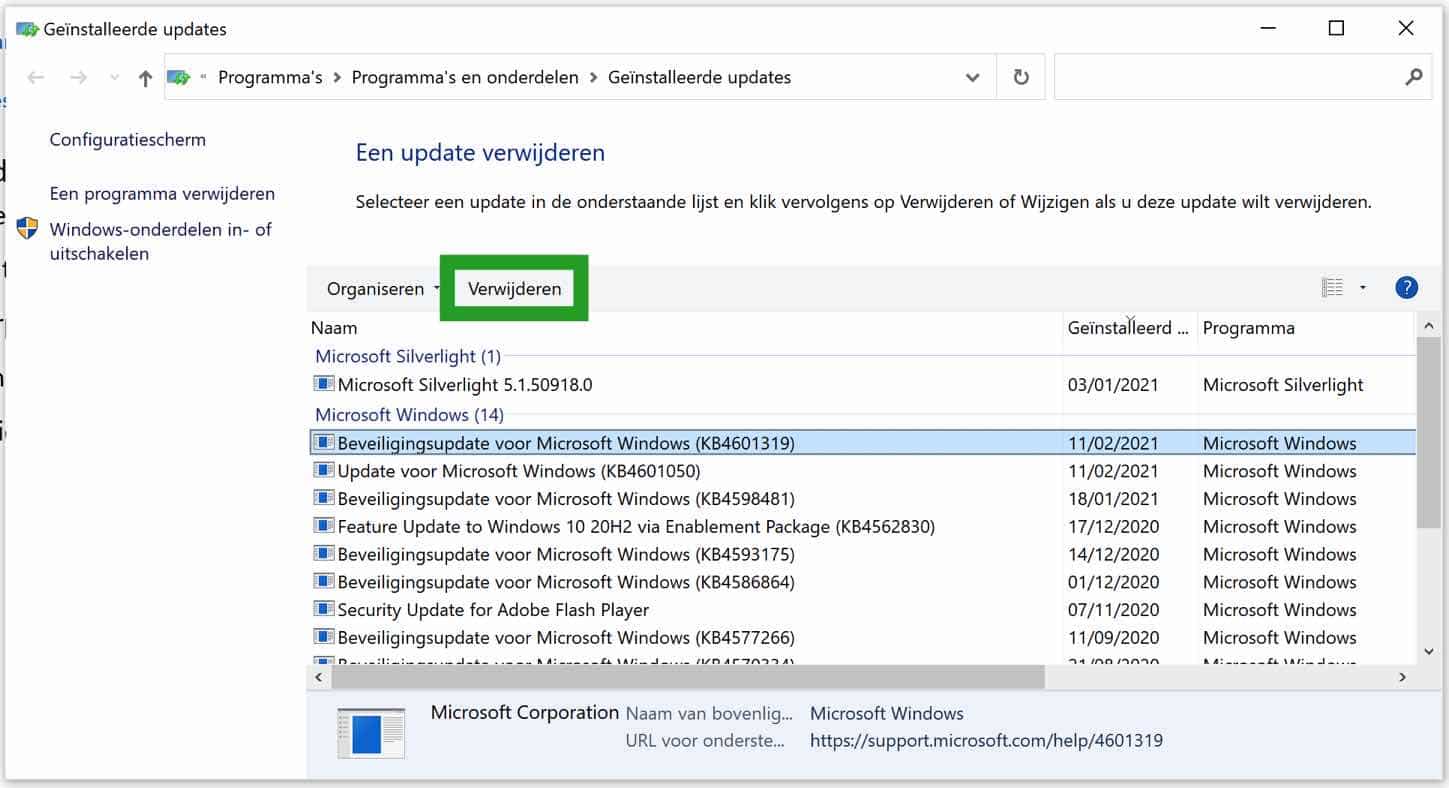 Windows updates verwijderen