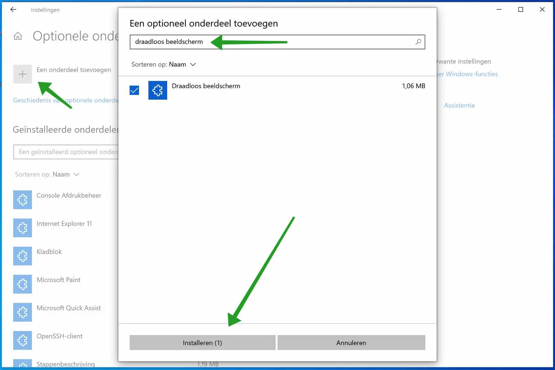 draadloos beeldscherm - connect app - toevoegen aan windows