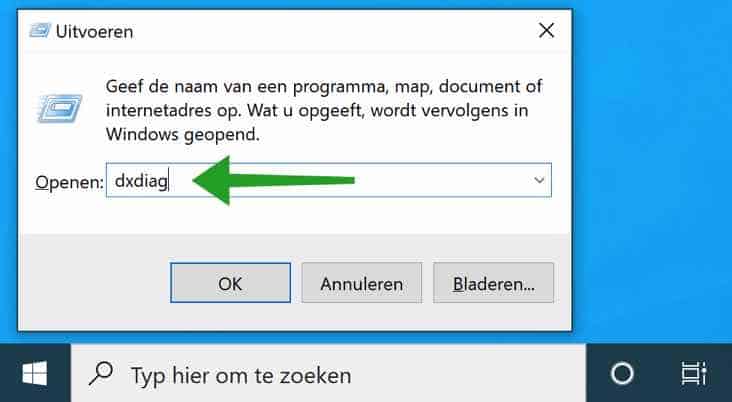 dxdiag uitvoeren