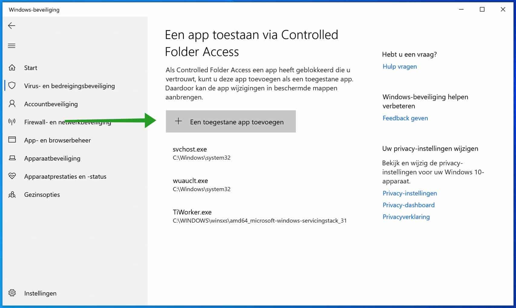 add an allowed app controlled folder access