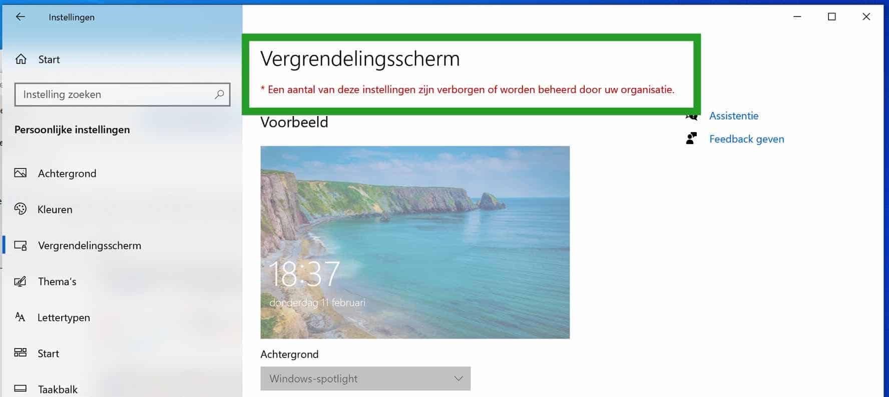 een aantal van deze instellingen zijn verborgen of worden beheerd door uw organisatie