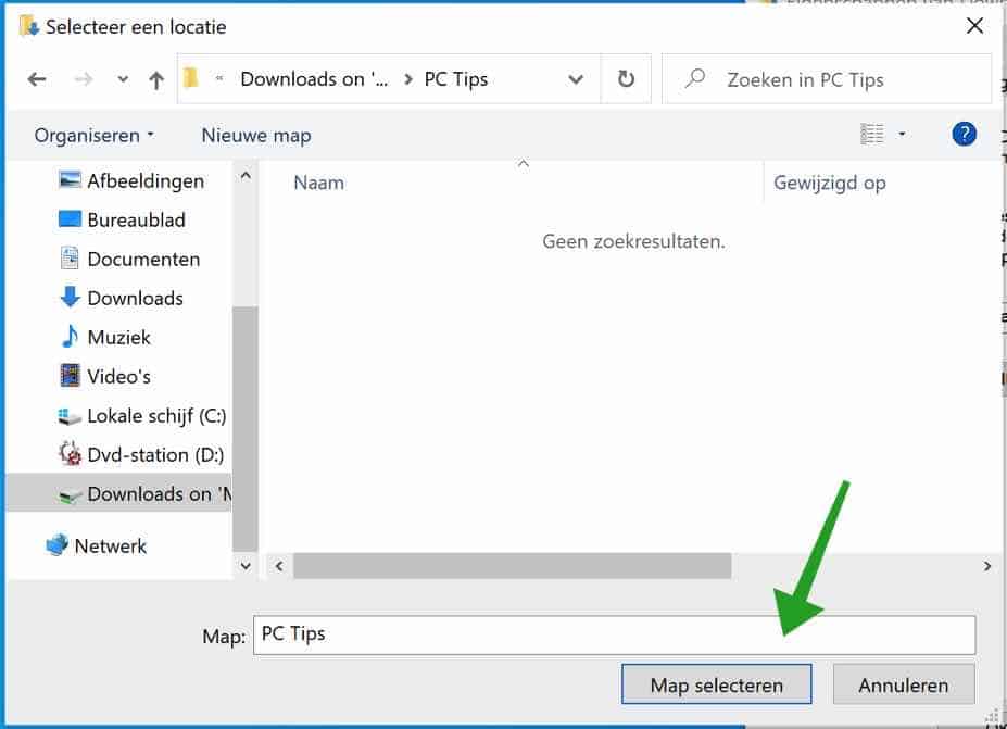 locatie selecteren voor map in windows