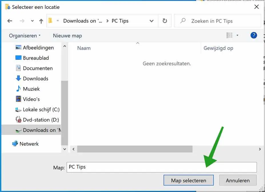 locatie selecteren voor map in windows