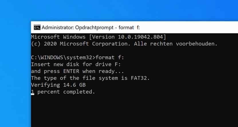 Format disk or USB stick in Windows via Command Prompt