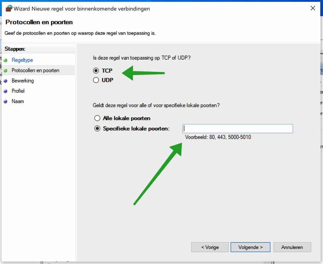 Puerto TCP o UDP que bloquea el firewall de Windows