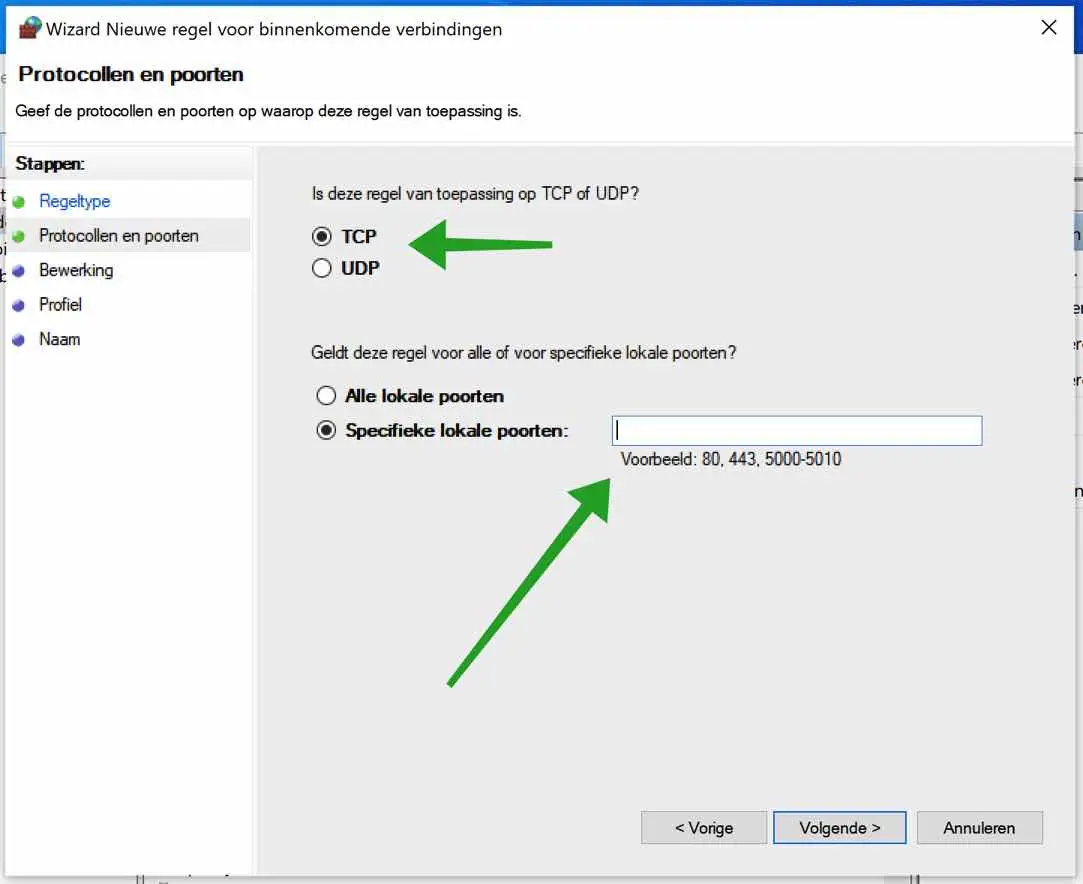 tcp of udp poort blokkeren windows firewall