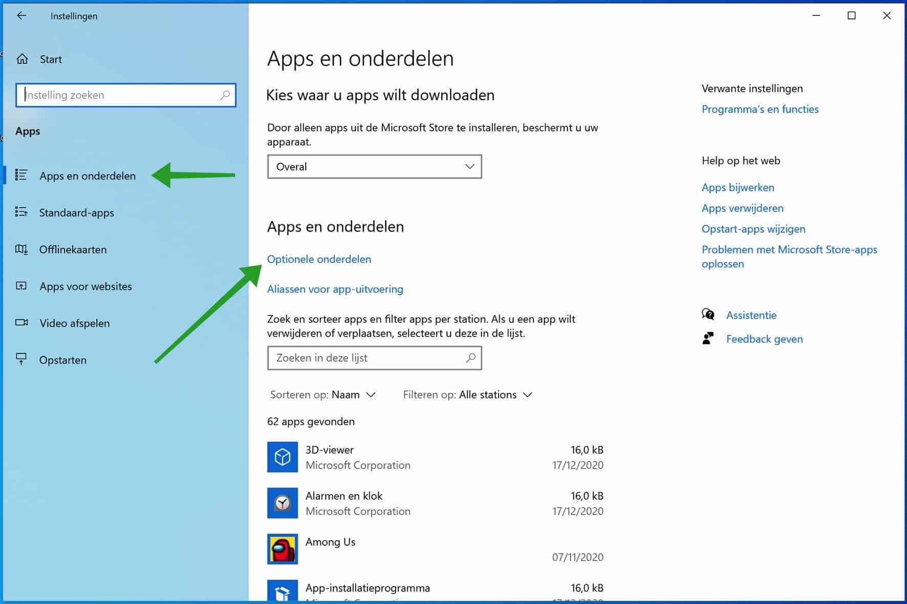 windows optionele onderdelen toevoegen