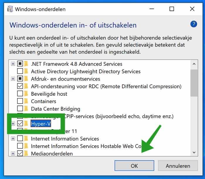 Hyper-V aanzetten of Hyper-V installeren in Windows 10 Home