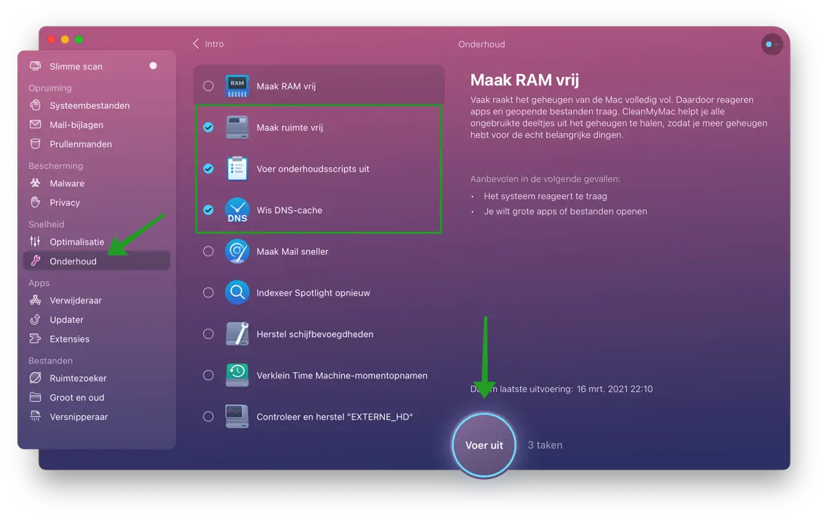 Onderhoud module cleanmymac cache bestanden wissen