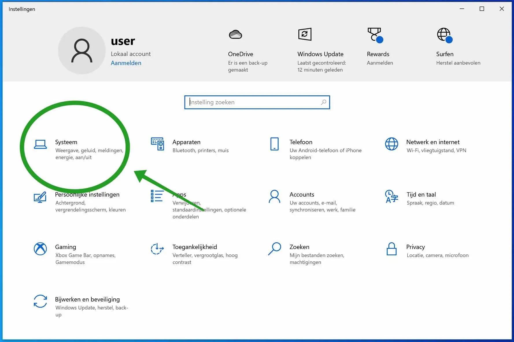 Windows systeem instellingen