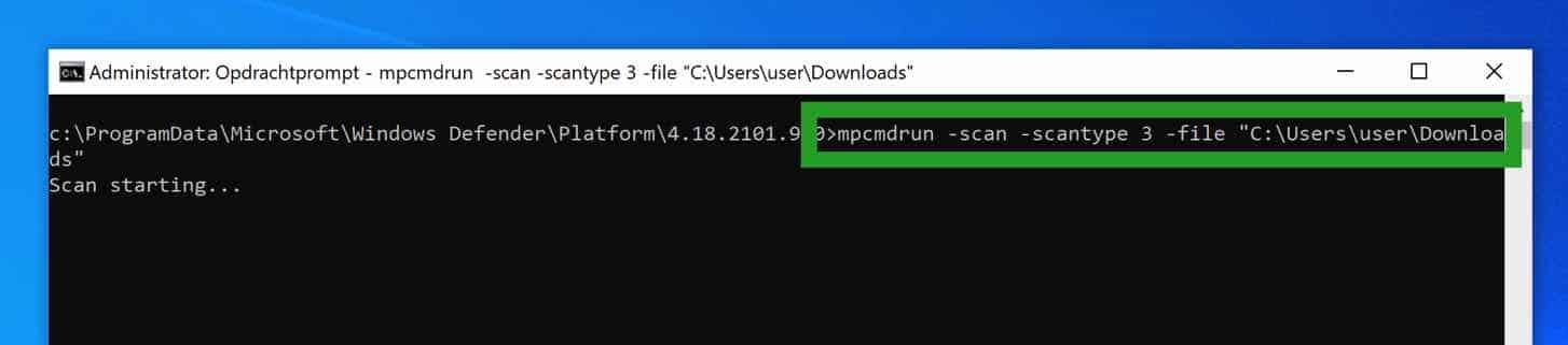 aangepaste scan uitvoeren met windows defender antivirus via cmd