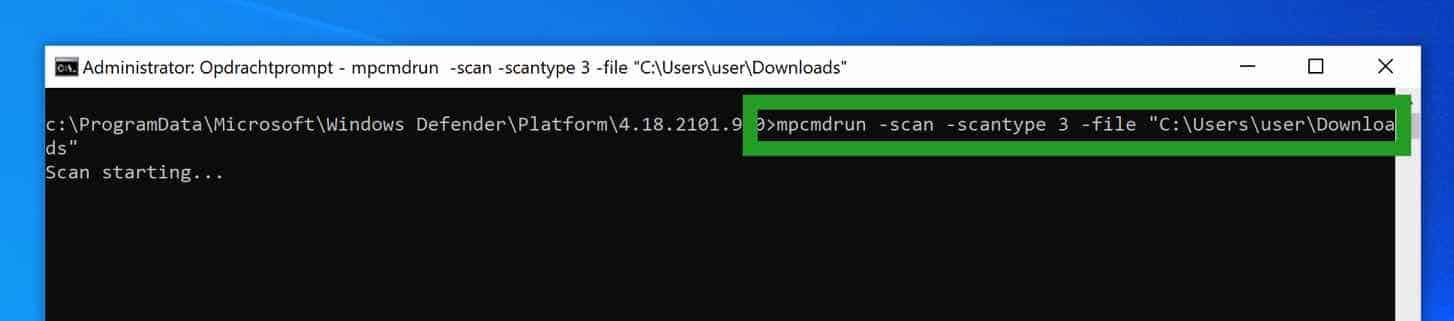 execute uma verificação personalizada com antivírus do Windows Defender via cmd