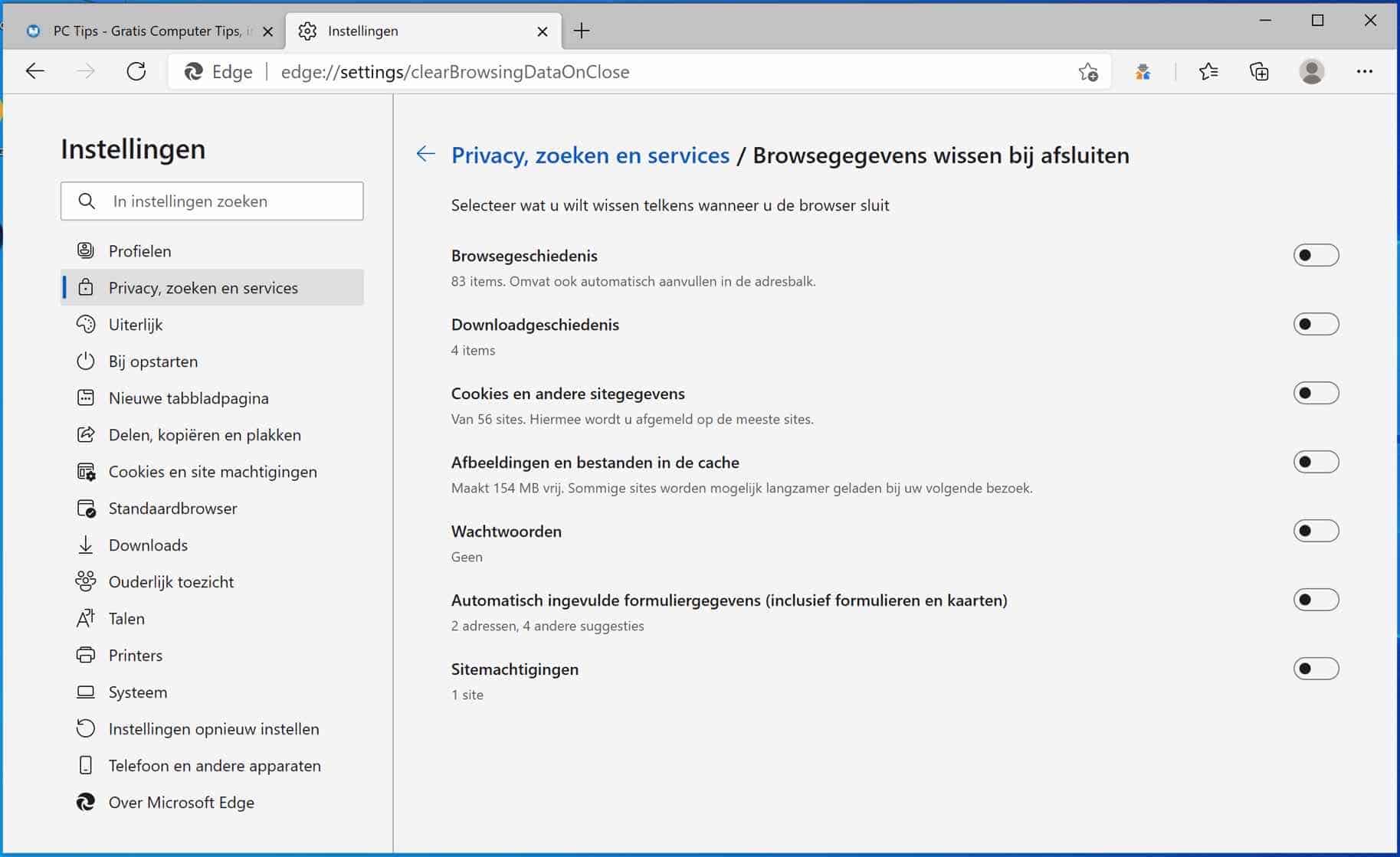 Automatically clear temporary files when quitting Microsoft Edge