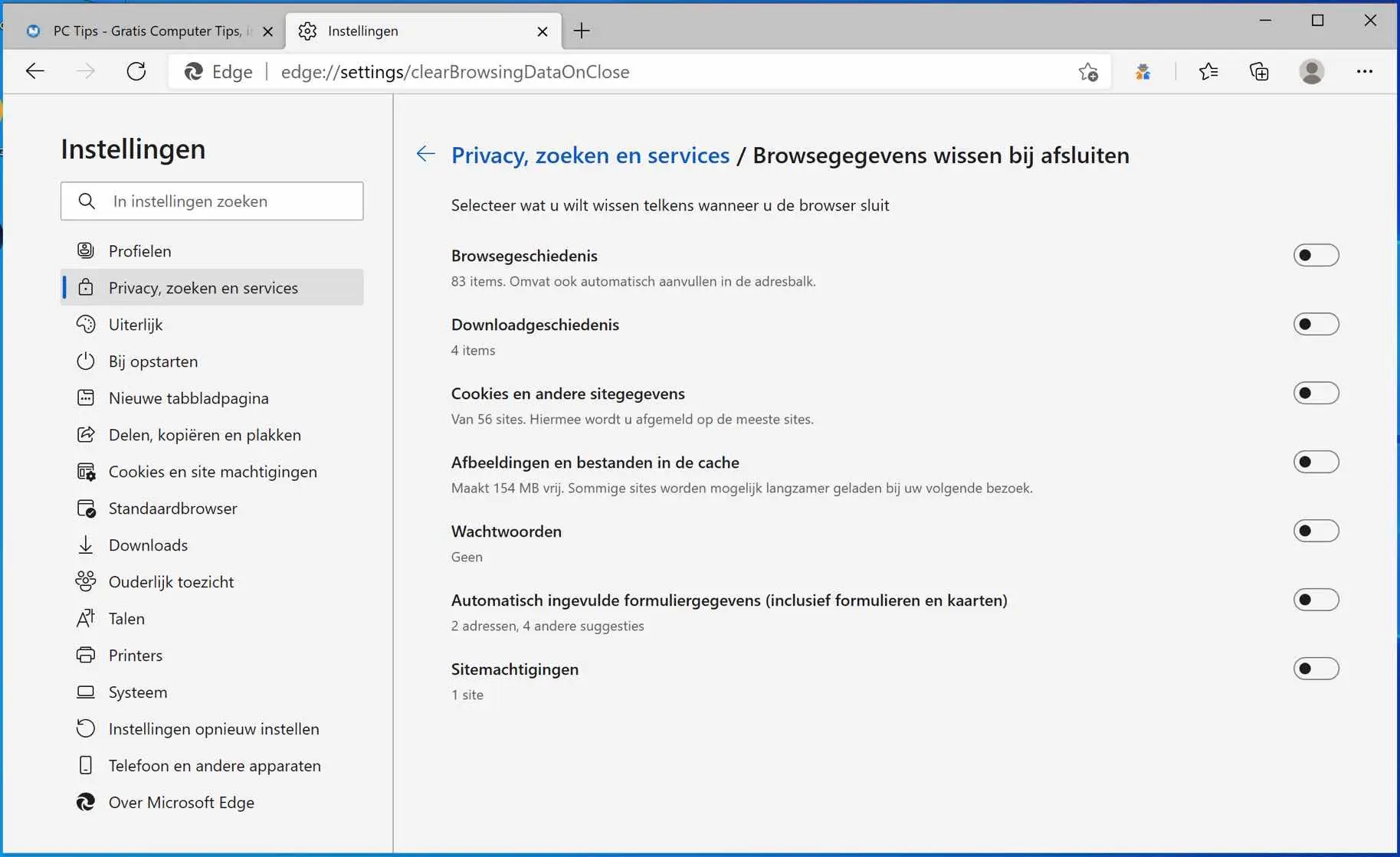 automatisch tijdelijke bestanden wissen microsoft edge