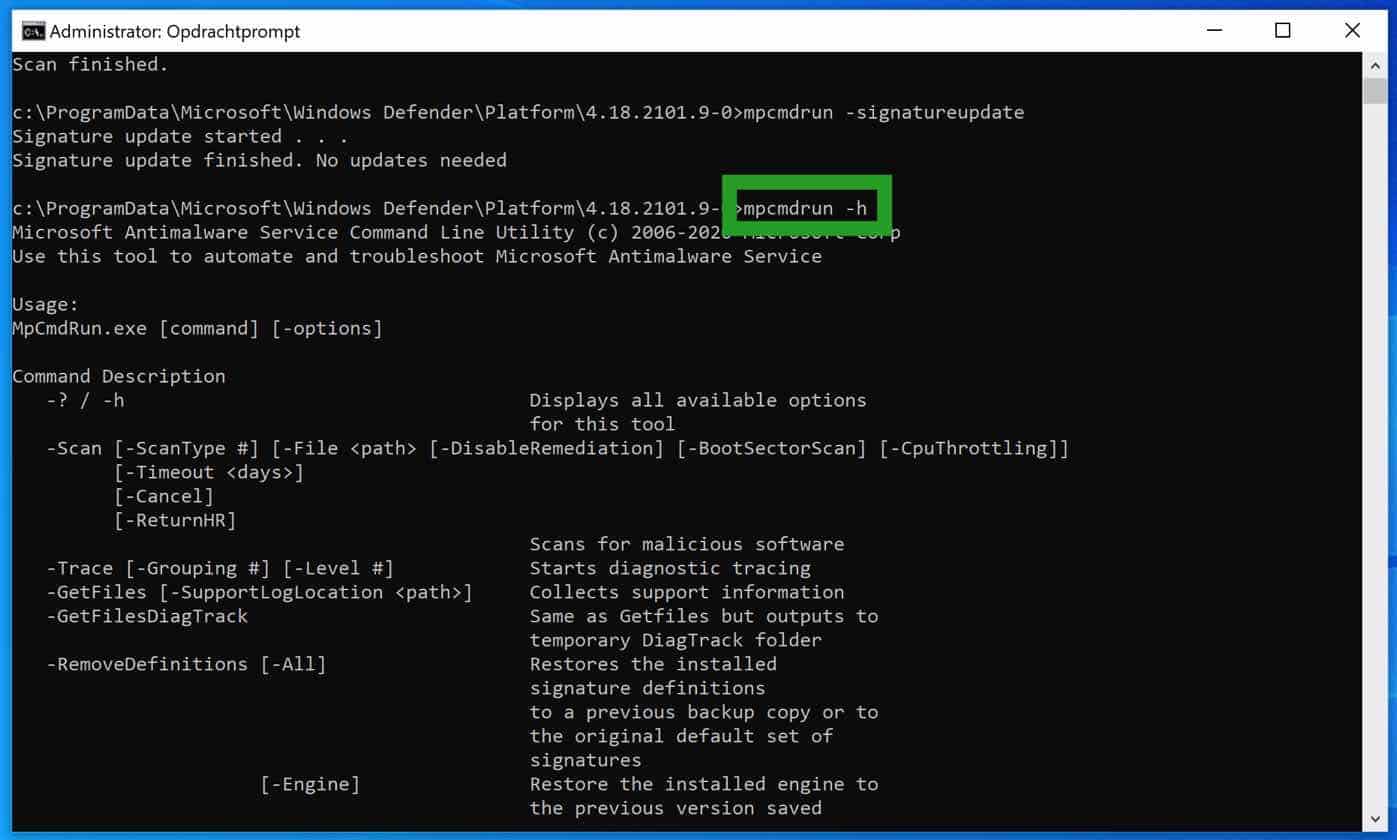 mpcmdrun hilft Windows Defender Antivirus
