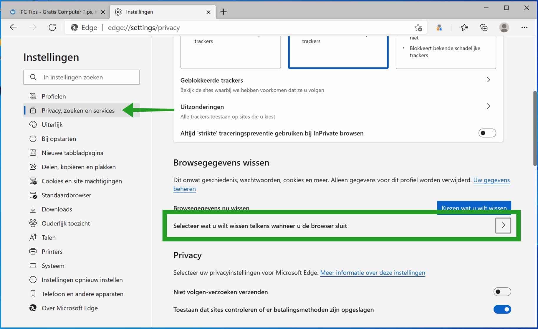 privacy instellingen microsoft edge