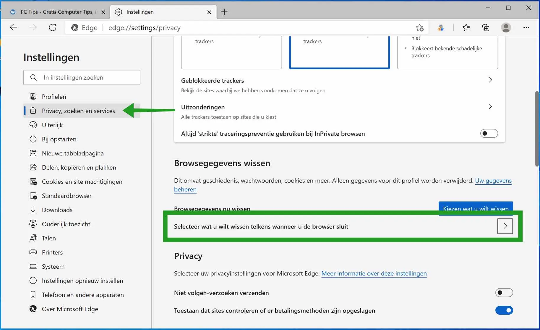 privacy instellingen microsoft edge