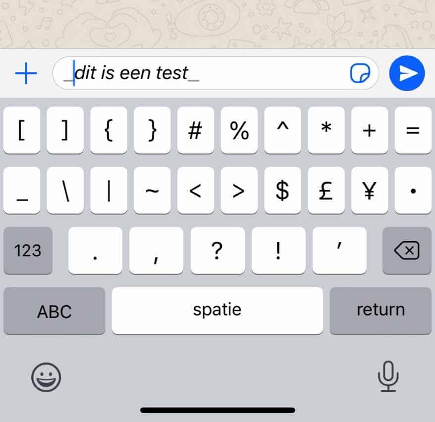 Kursiv geschriebenes Wort: WhatsApp senden