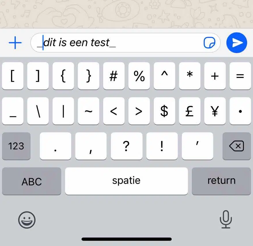 schuingedrukt woord verzenden whatsapp