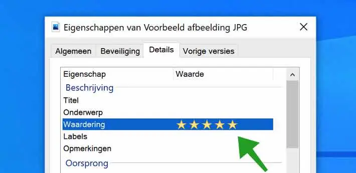 ster waardering toevoegen aan media bestand
