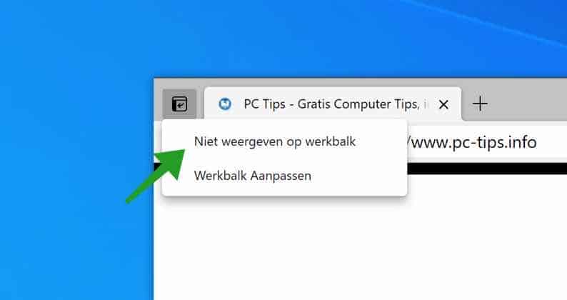 verticale tabblad knop verbergen in werkbalk microsoft edge