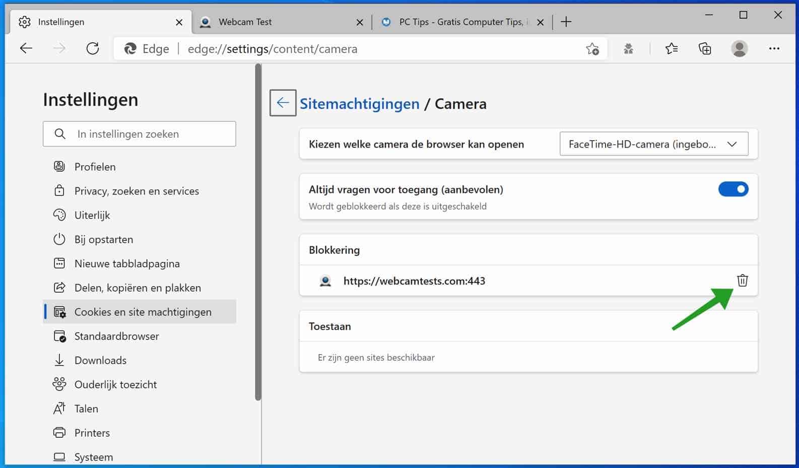 remove webcam blocker microsoft edge