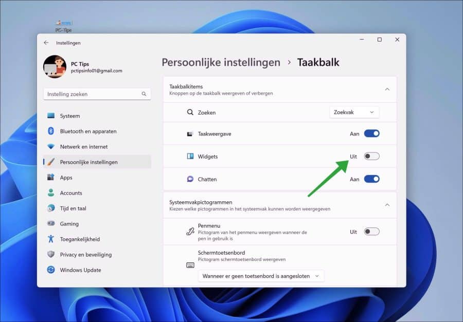 widget uitschakelen in Windows 11