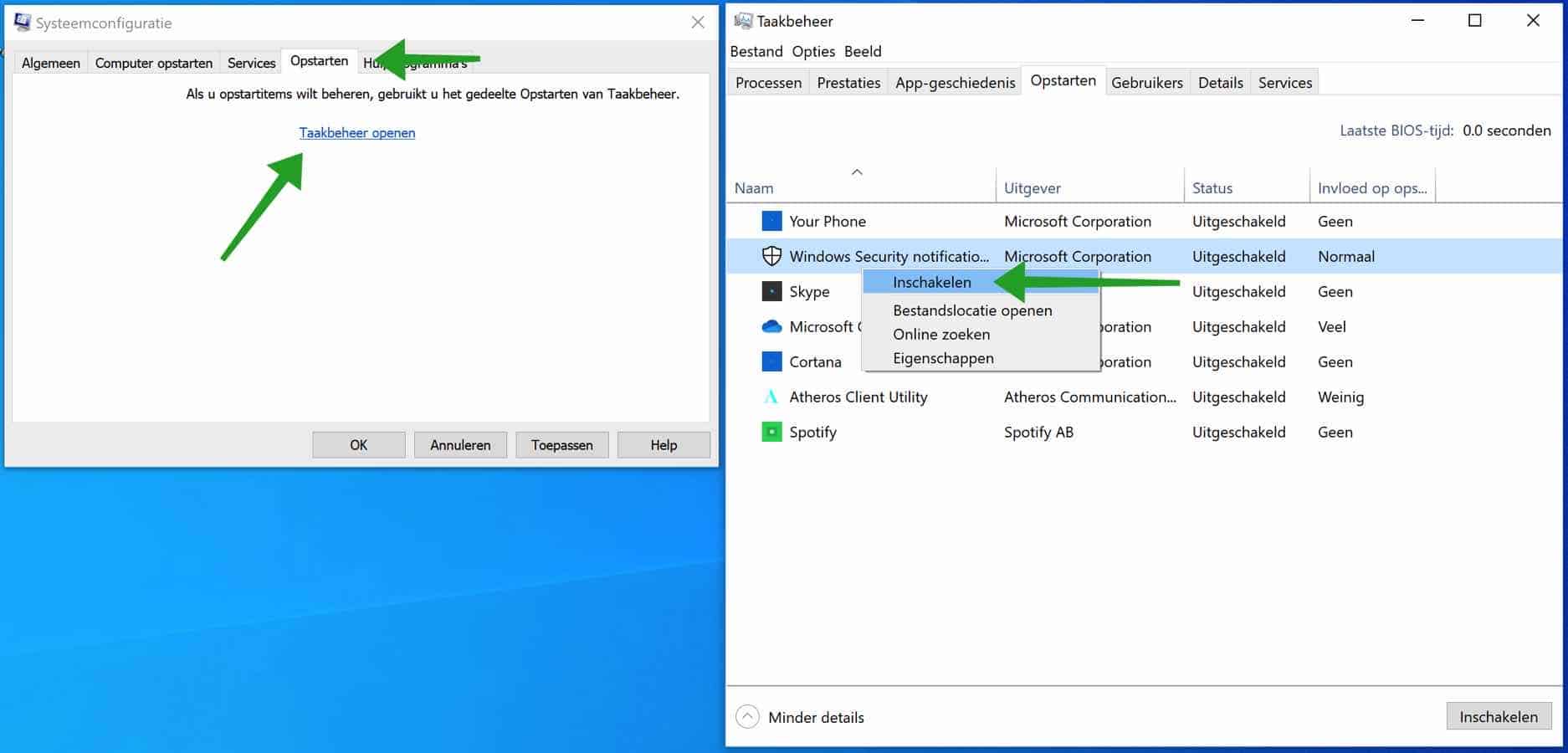 Alle opstart programmas inschakelen in Windows