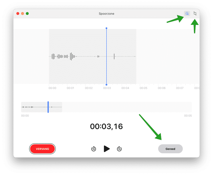 Audio bestand bewerken in dictafoon mac