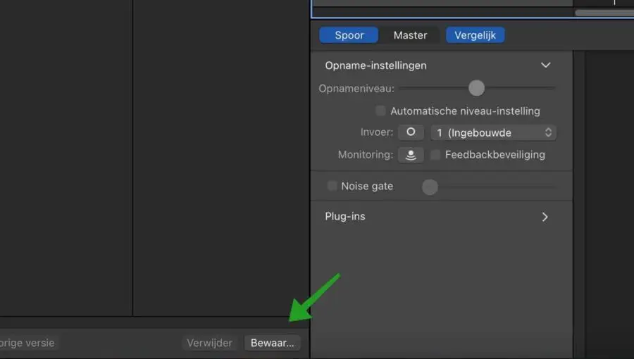 Audio opname in Garageband opslaan