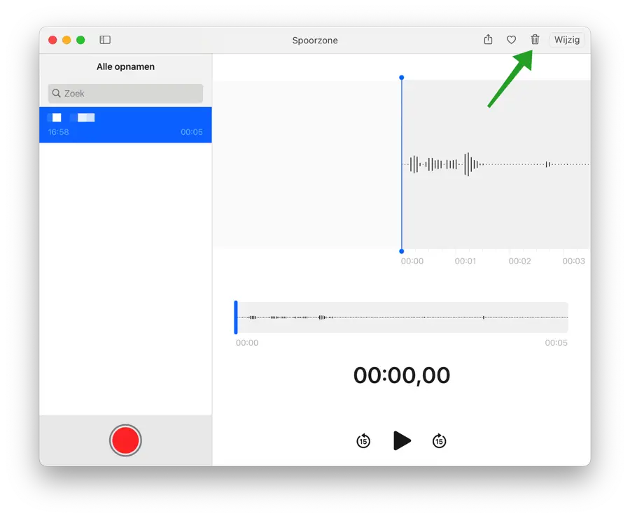 Audio verwijderen Dictafoon Mac