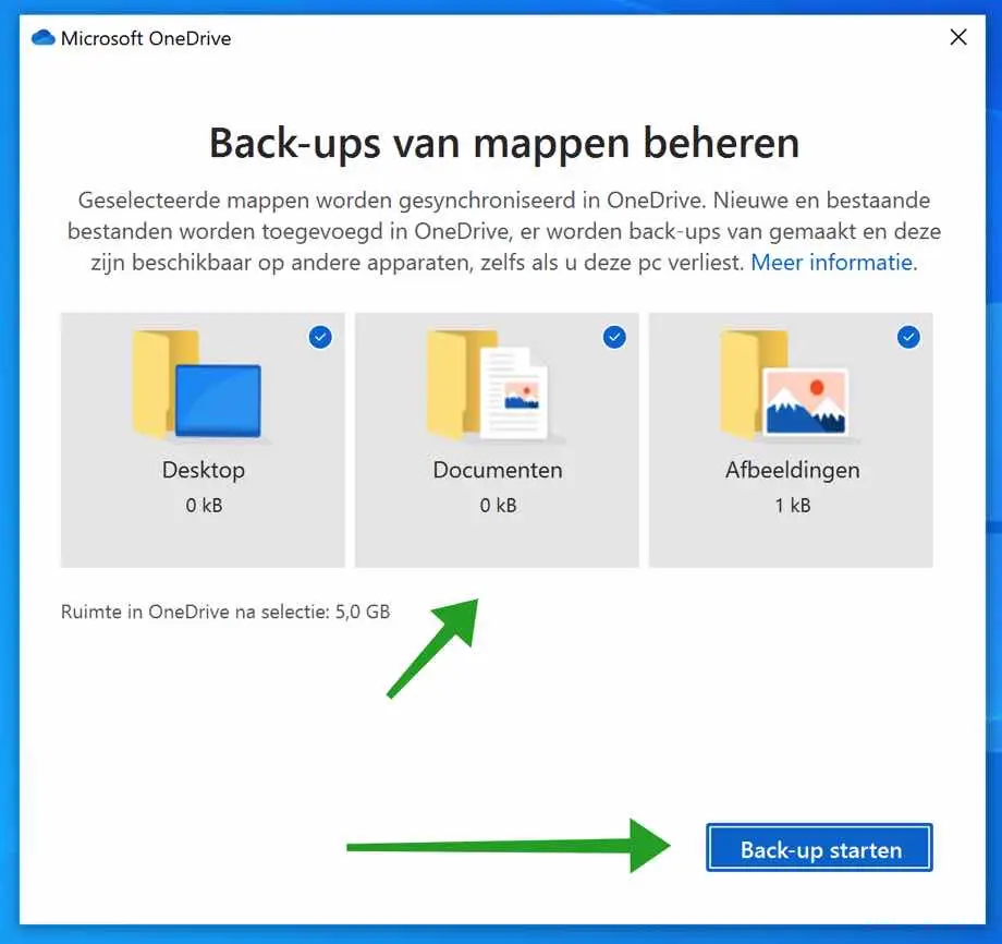 Back-ups van mappen beheren in OneDrive