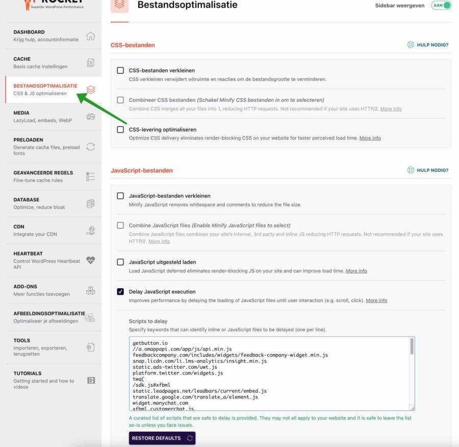 Bestandsoptimalisatie instellingen in WP-Rocket