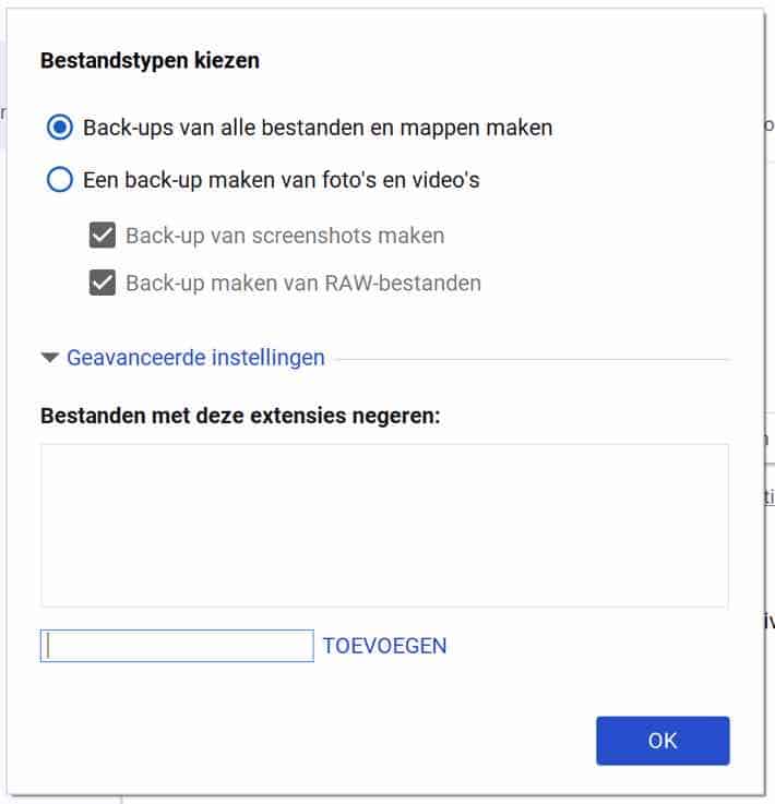 Bestandstype kiezen Google drive