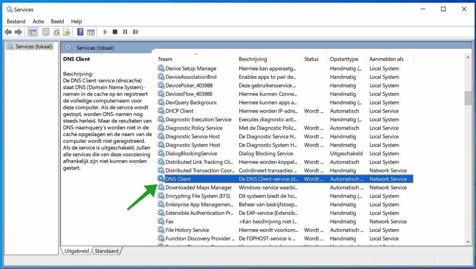 DNS client service in Windows herstarten