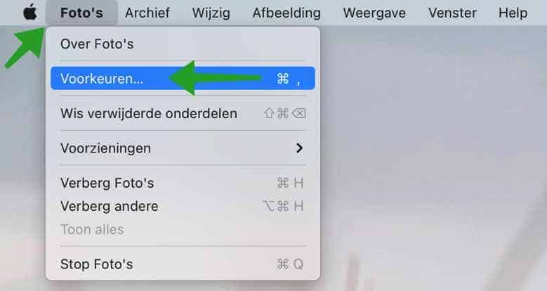 Fotos app voorkeuren mac