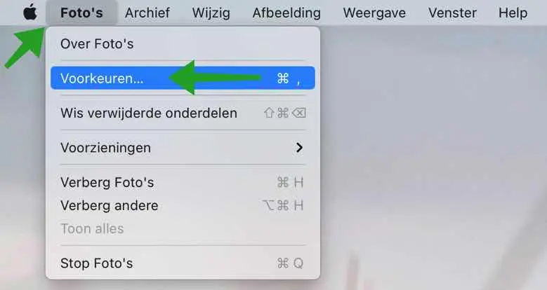 Fotos app voorkeuren mac