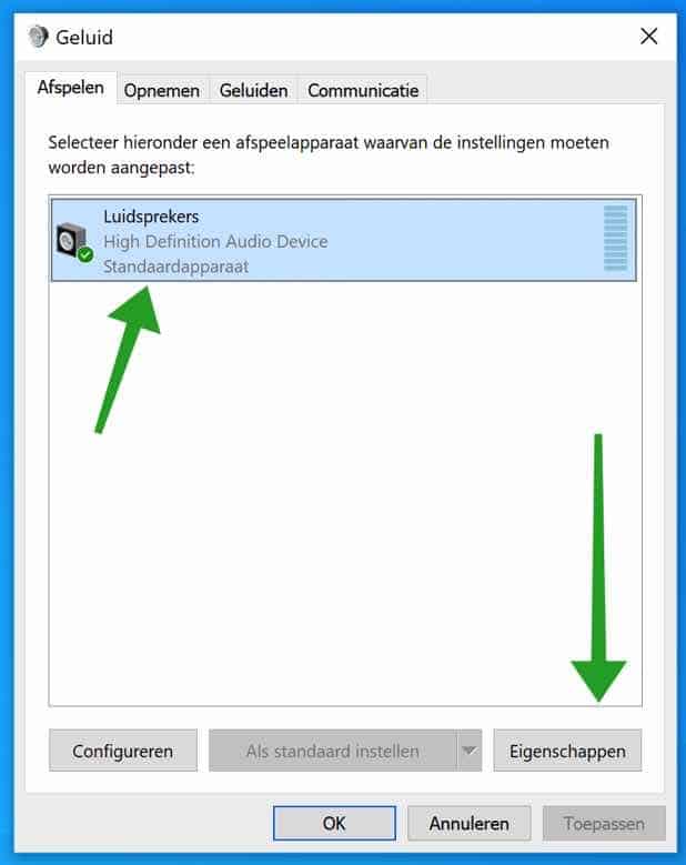 Geluid eigenschappen windows 10