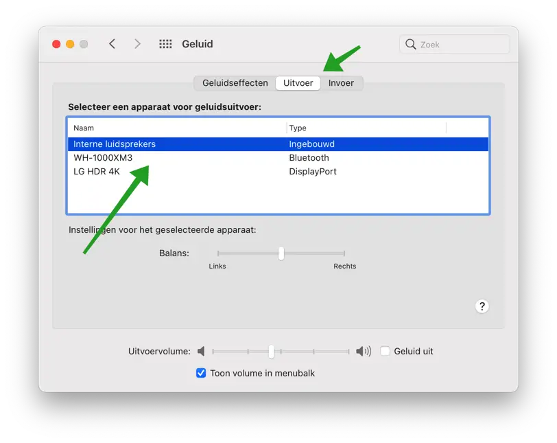 Geluidsuitvoer instellingen mac