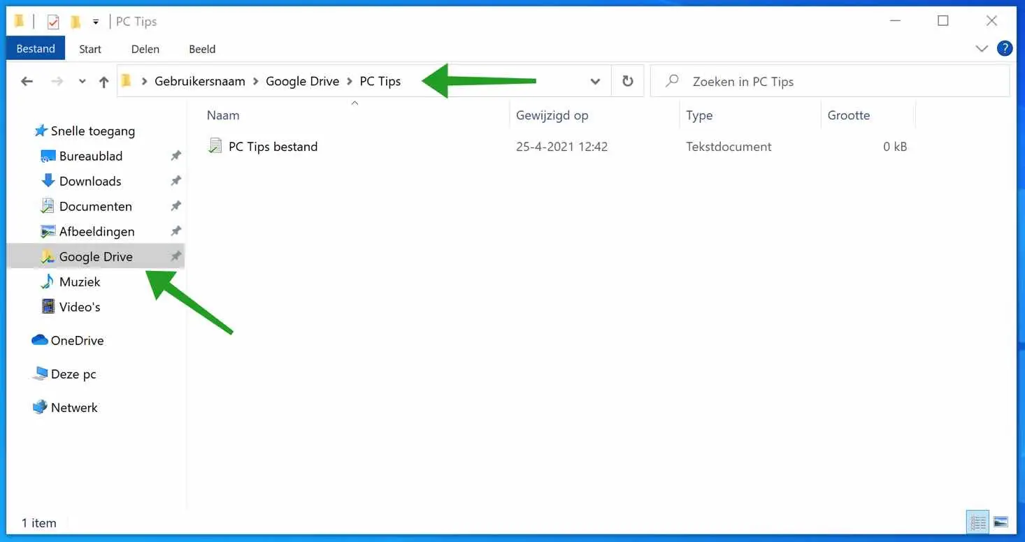 Google Drive snelkoppeling in Windows verkenner
