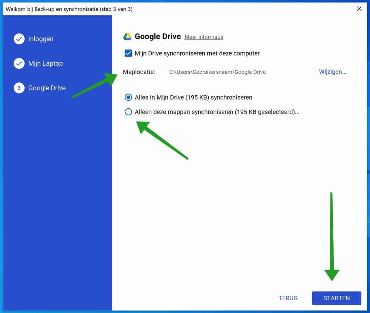 Démarrez la sauvegarde Google et synchronisez Google Drive